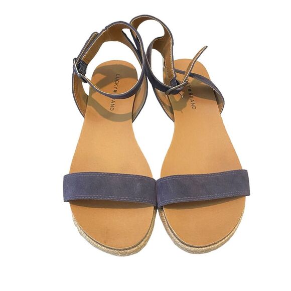 Lucky Brand Garston Flat Moroccan Blue Suede‎ Low Wedge Sandals Size 9M - Picture 1 of 7